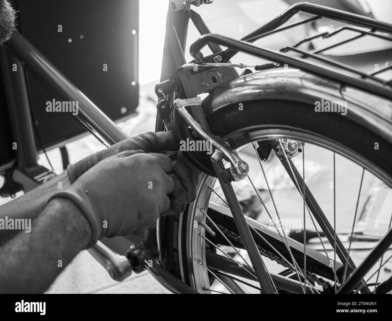 at the bike shop store and repair , artisan expert mechanic expert