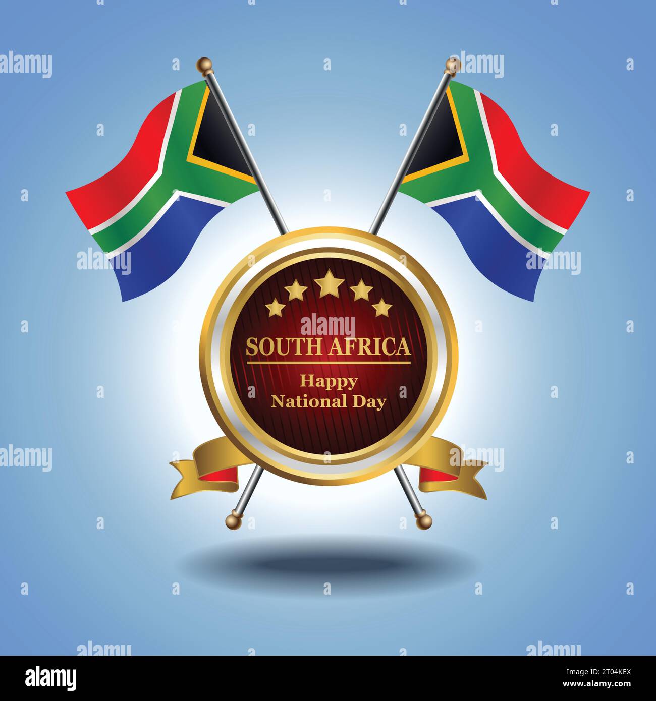 Small National flag of  South Africa on Circle With garadasi blue background Stock Vector