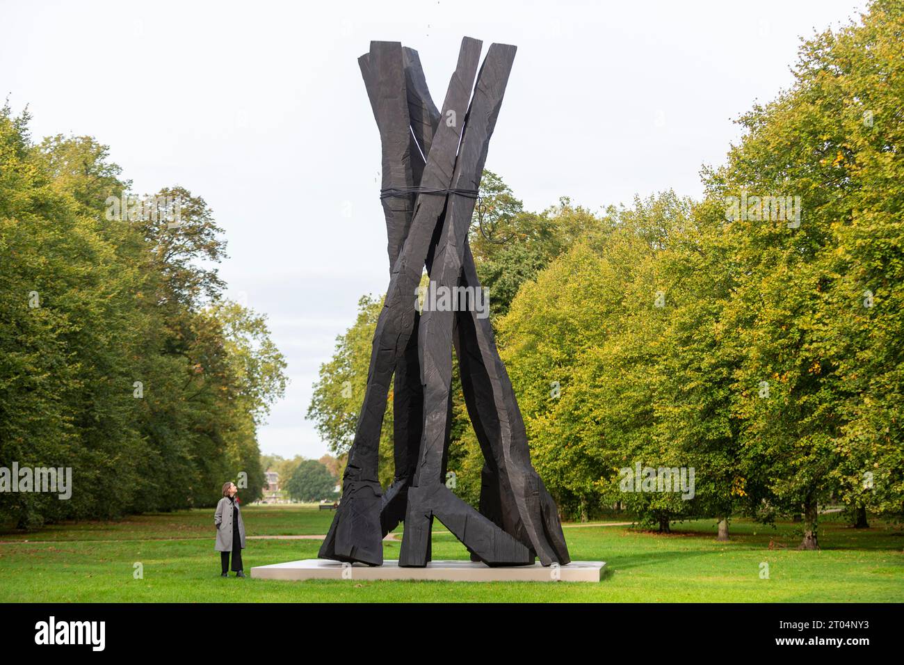 London, UK. 4 October 2023. A staff member views a nine-metre-tall ...