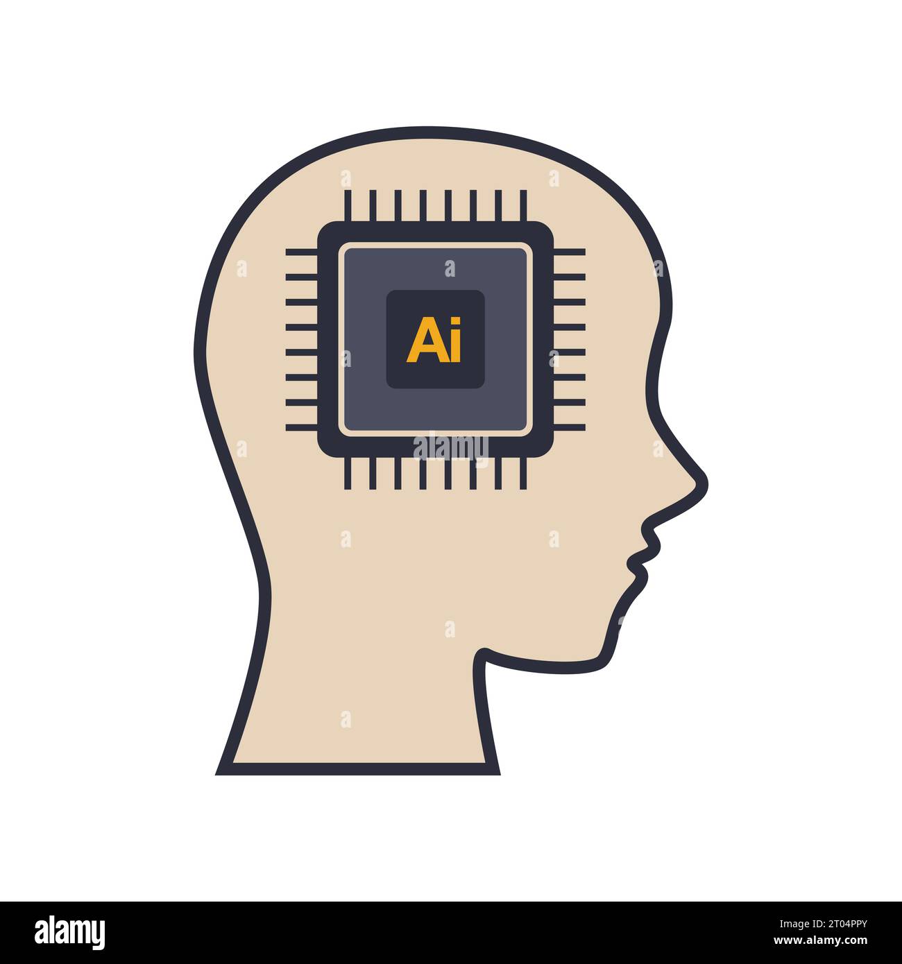 AI processor chip in humanoid head. machine learning and cyber mind domination concept. vector illustration. Stock Vector