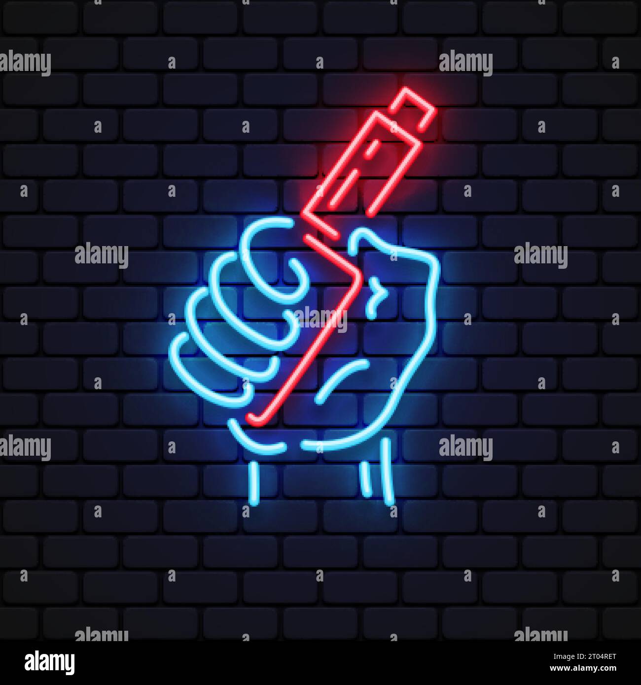 Electronic cigarette neon sign. Hand holding vape device. Vector illustration Stock Vector