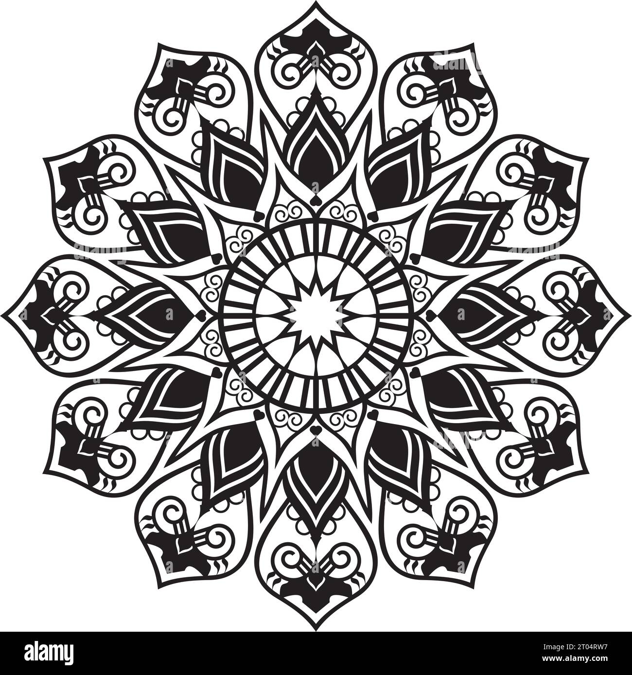 flat new art style hand drawn abstract black and white colors mandala ...