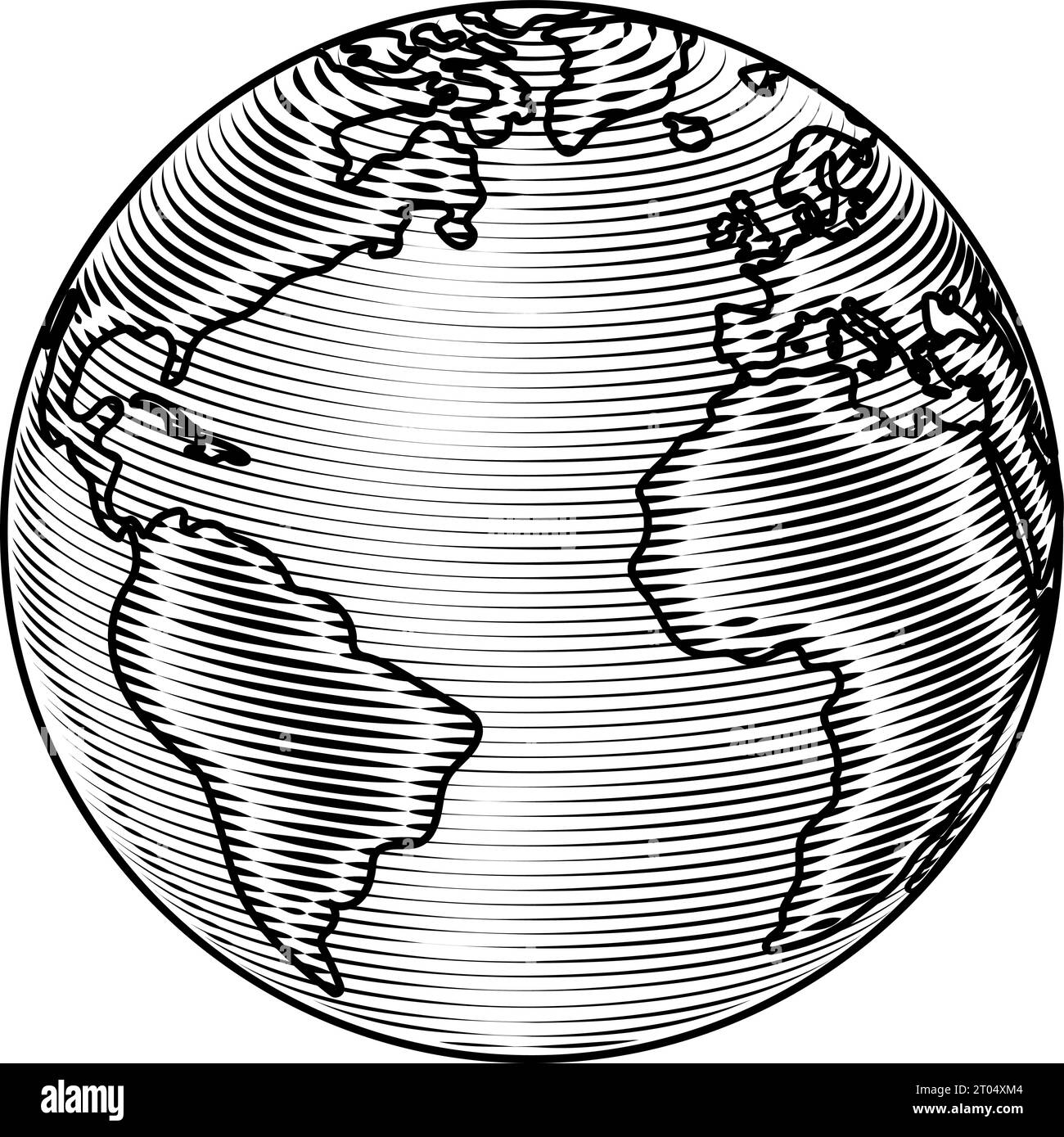 World Globe Earth Global Map Woodcut Planet Stock Vector