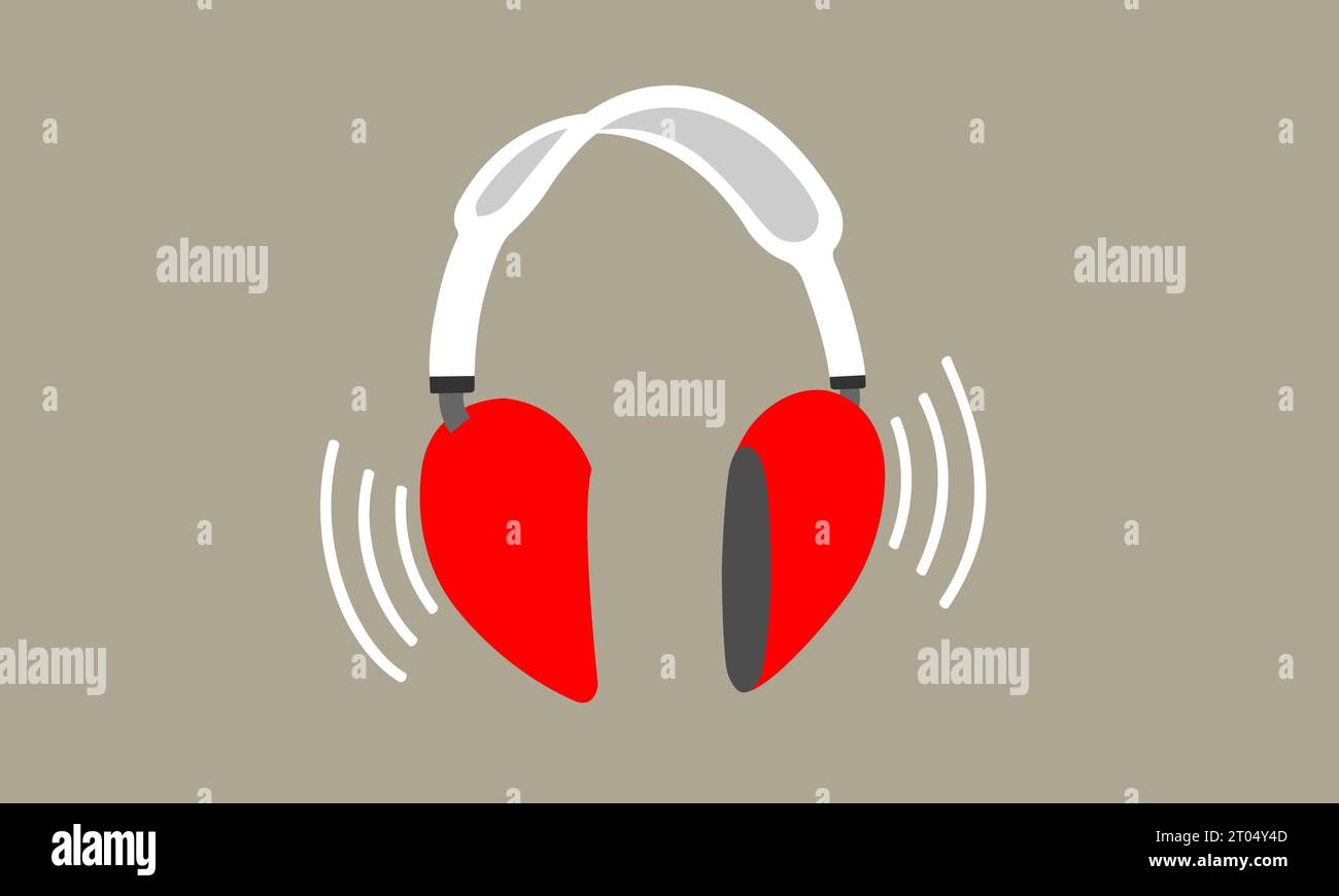 Listen carefully. Heart-shaped headphones show attentiveness and being a good listener. Stock Photo