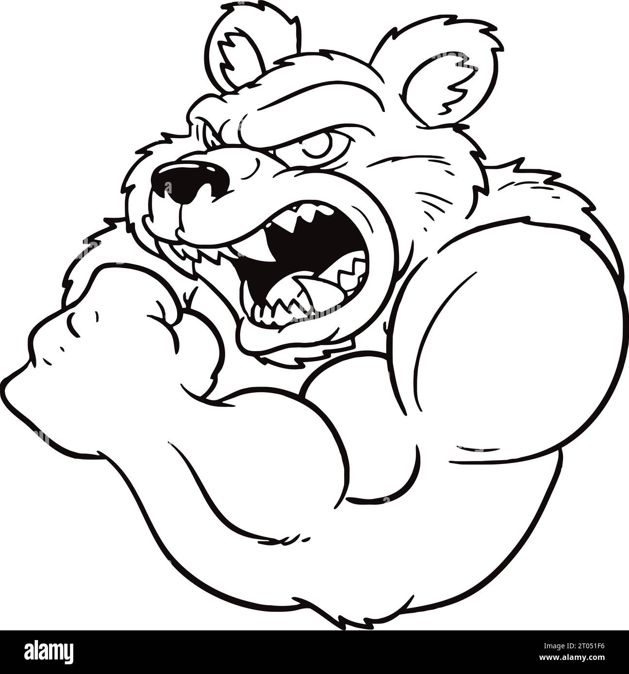 Angry cartoon bear Coloring page for kids & adult Stock Photo