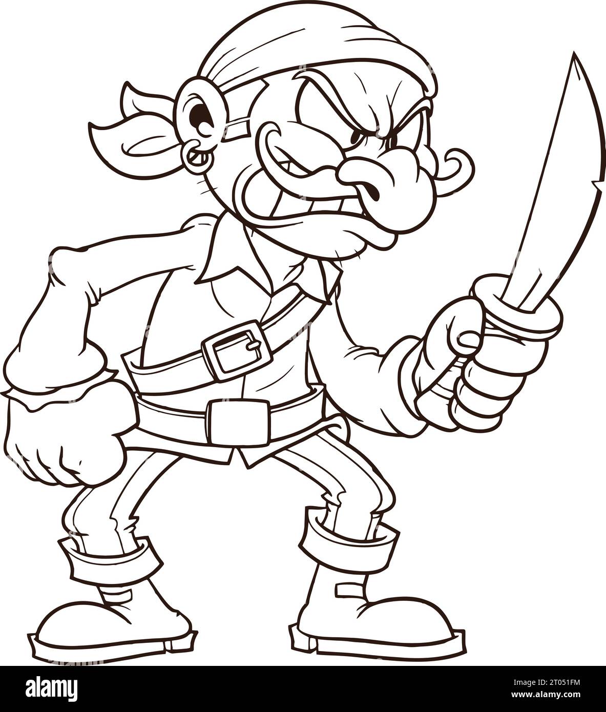 Angry cartoon pirate coloring page for kids Stock Photo