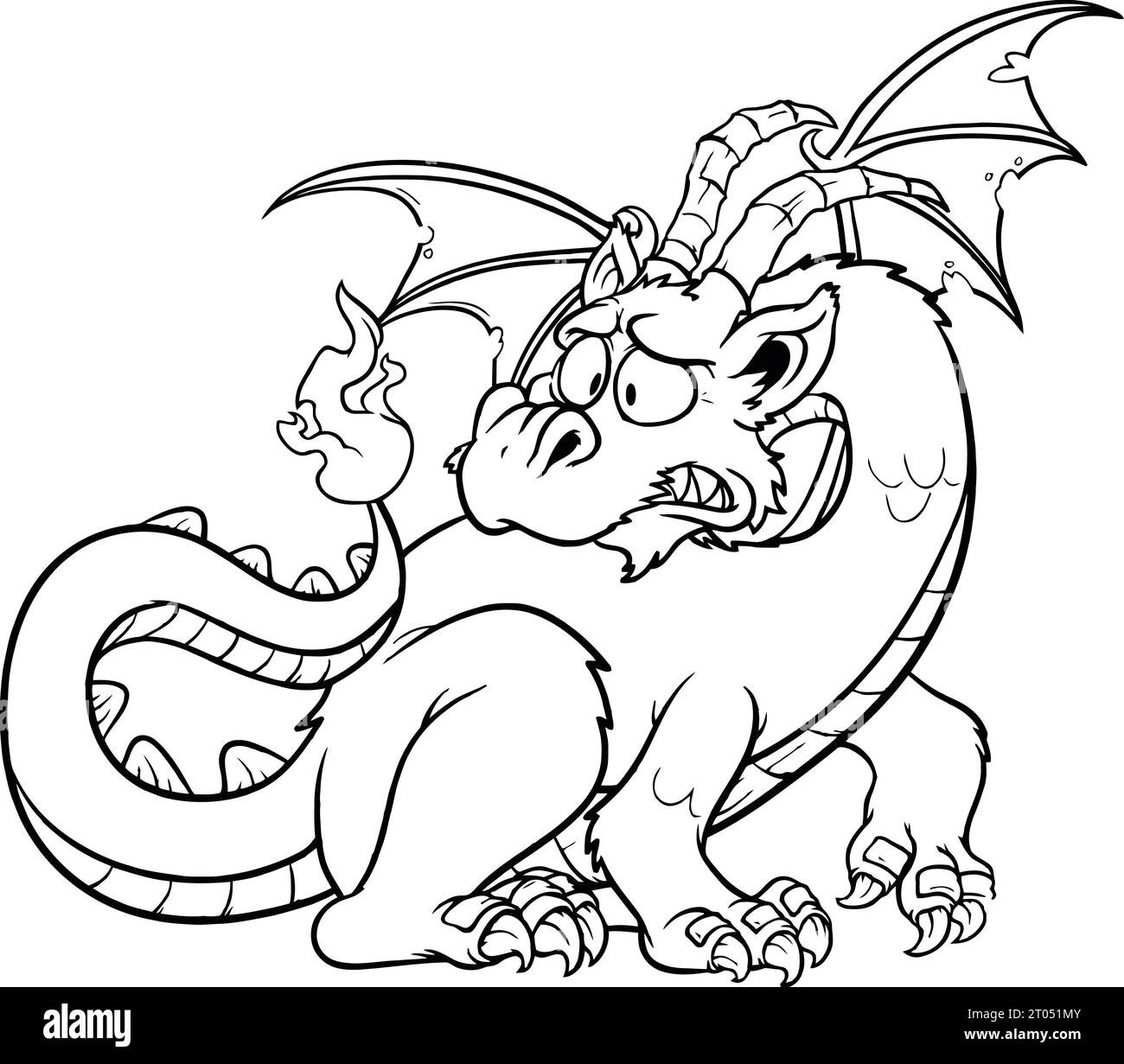 Cute cartoon dragon coloring page for kids Stock Photo