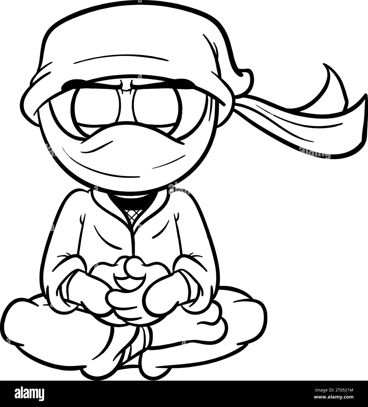 Meditating cartoon ninja coloring page for kids Stock Photo