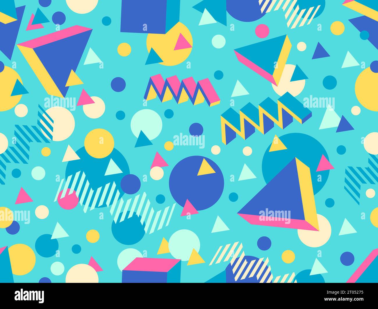 Memphis seamless pattern with 3d geometric shapes in 80s style ...