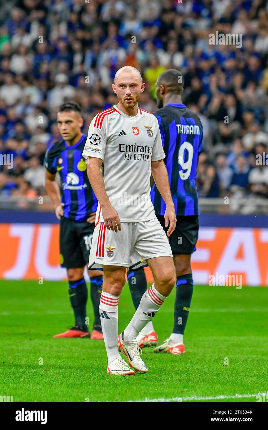 Milano, Italy. 03rd, October 2023. Fredrik Aursnes (8) of Benfica seen during the UEFA Champions League match between Inter and Benfica at Giuseppe Meazza in Milano. (Photo credit: Gonzales Photo - Tommaso Fimiano). Stock Photo