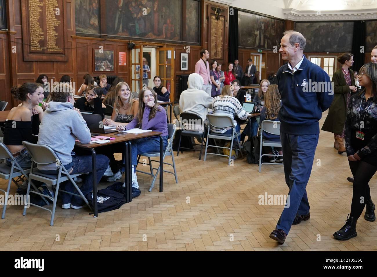 The Duke of Edinburgh, in his role as Patron of the Duke of Edinburgh's Award (DofE) charity during a visit to Brighton Hove and Sussex Sixth Form College in Brighton, East Sussex, to hear from young people making a difference in their communities through their DofE. Picture date: Wednesday October 4, 2023. Stock Photo