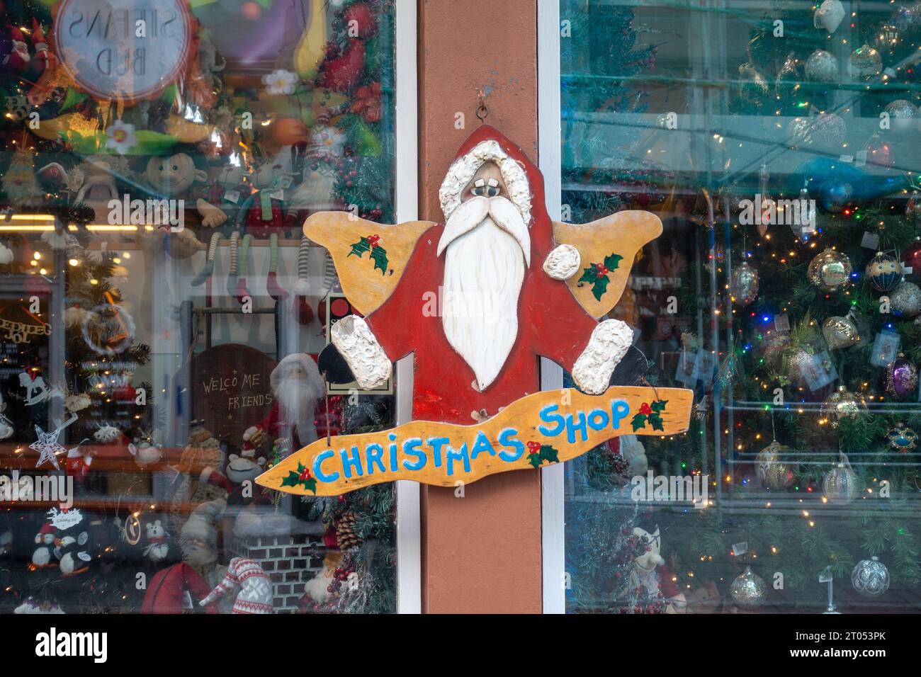 Christmas Shop Window In Reykjavik Iceland Called The Little Christams Shop, Retail Xmas Store In Downtown Reykjavik Tourist Shop Stock Photo