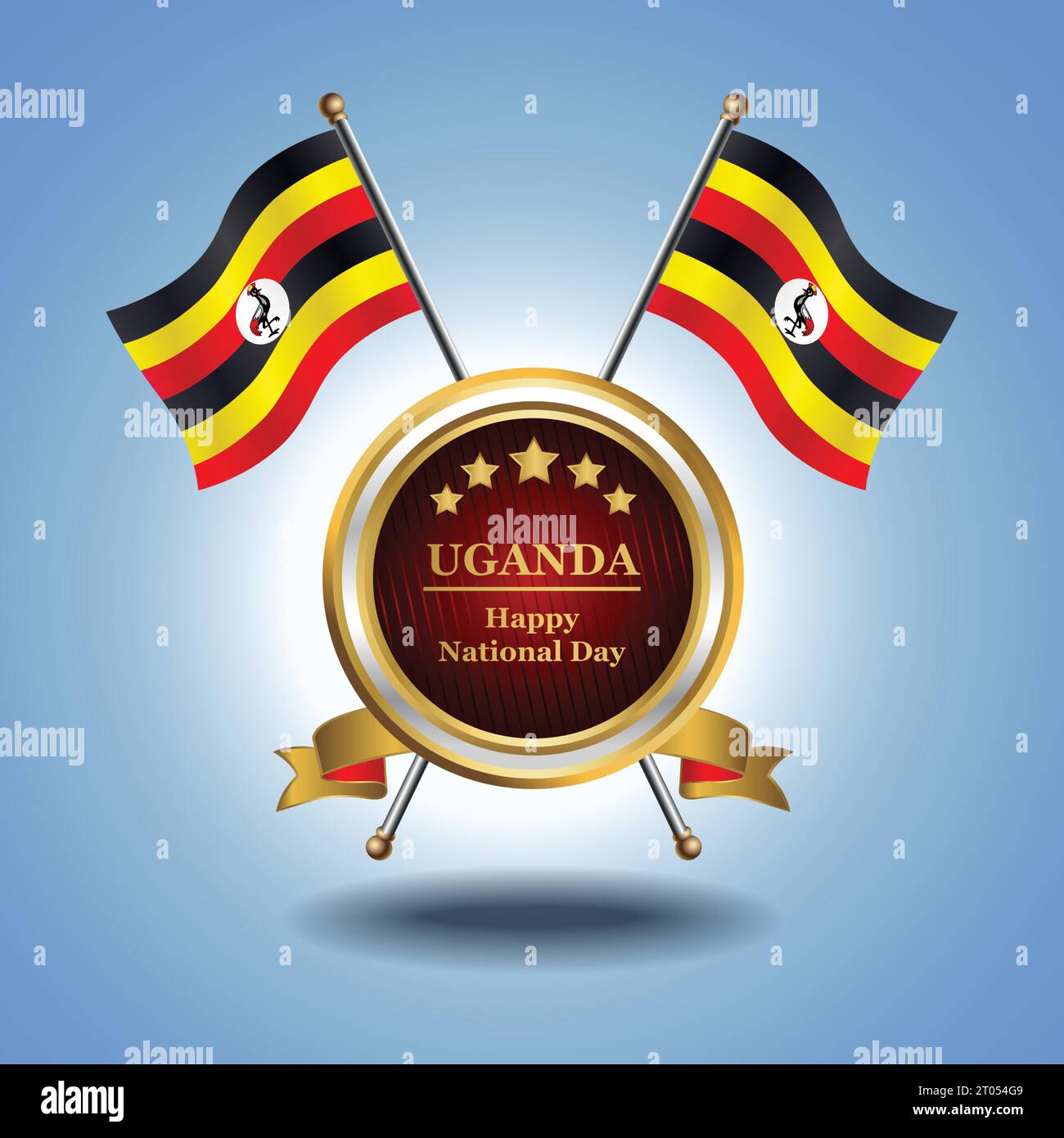 Small National flag of  Uganda on Circle With garadasi blue background Stock Vector
