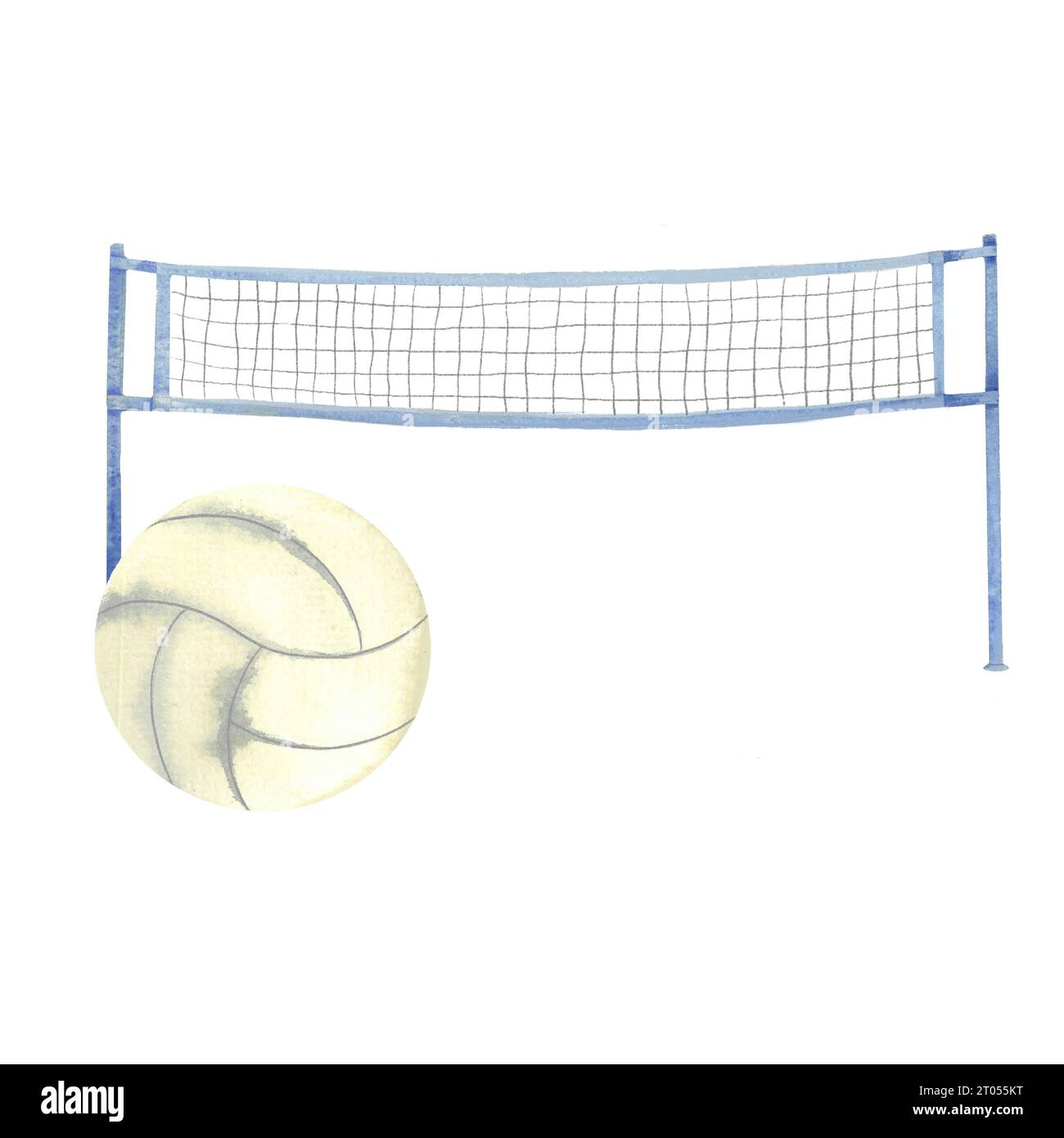 volleyball ball, volleyball net, watercolor sport illustration Stock Photo