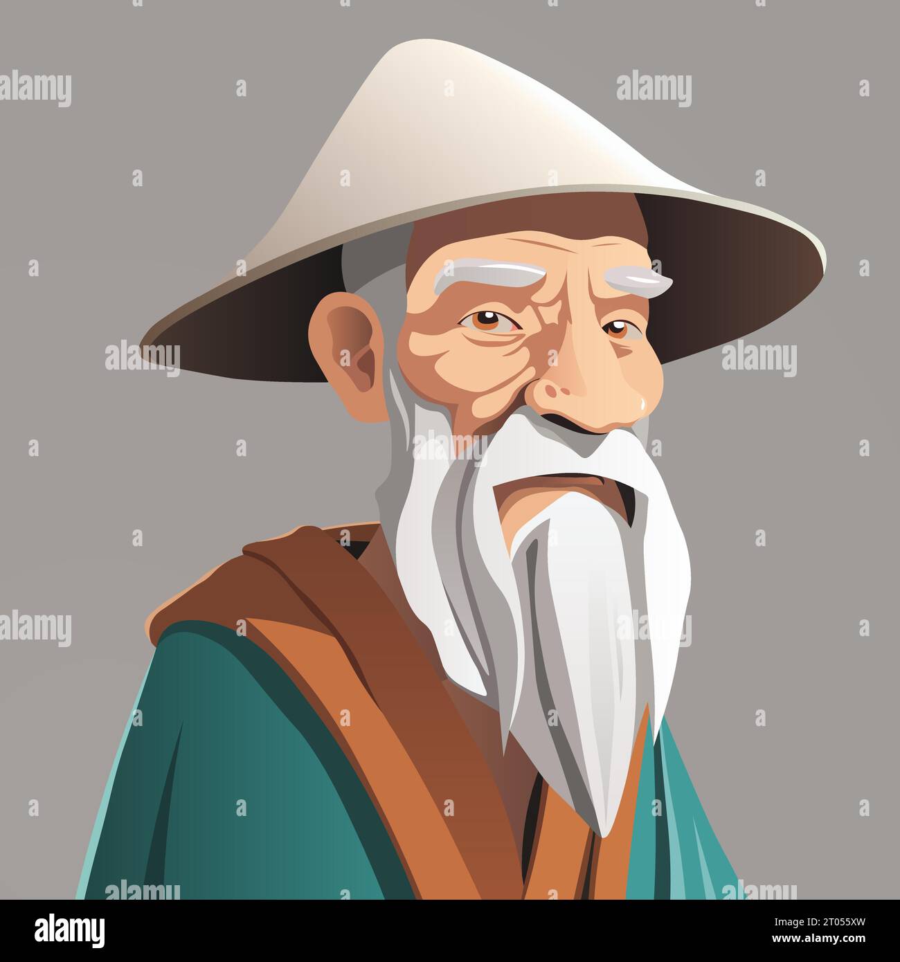 Cartoon hermit, old man. Vector illustration. Stock Vector