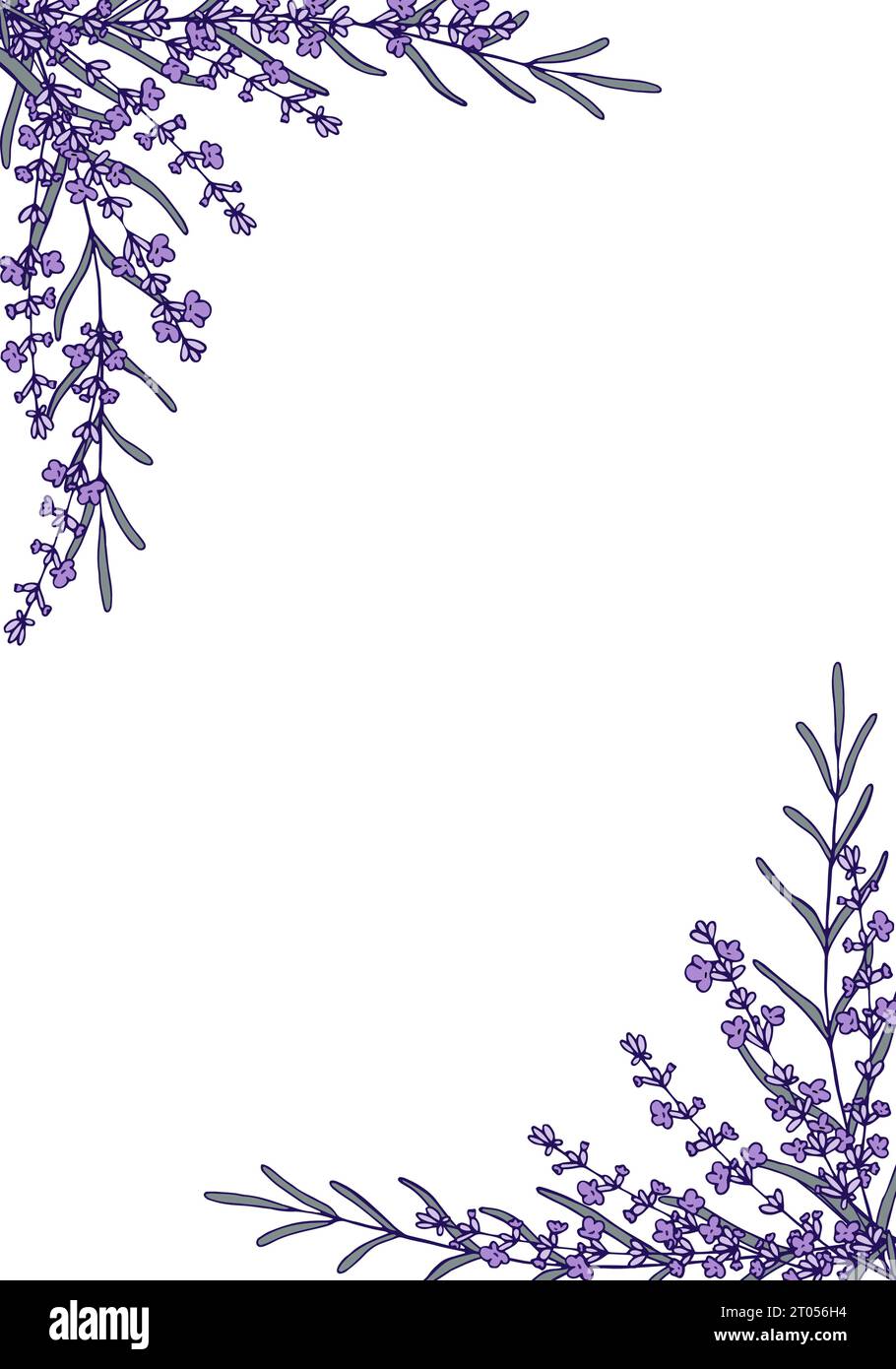 Lavender branch flower frame. Hand drawn vector design for greeting cards, save the date, invitations Stock Vector