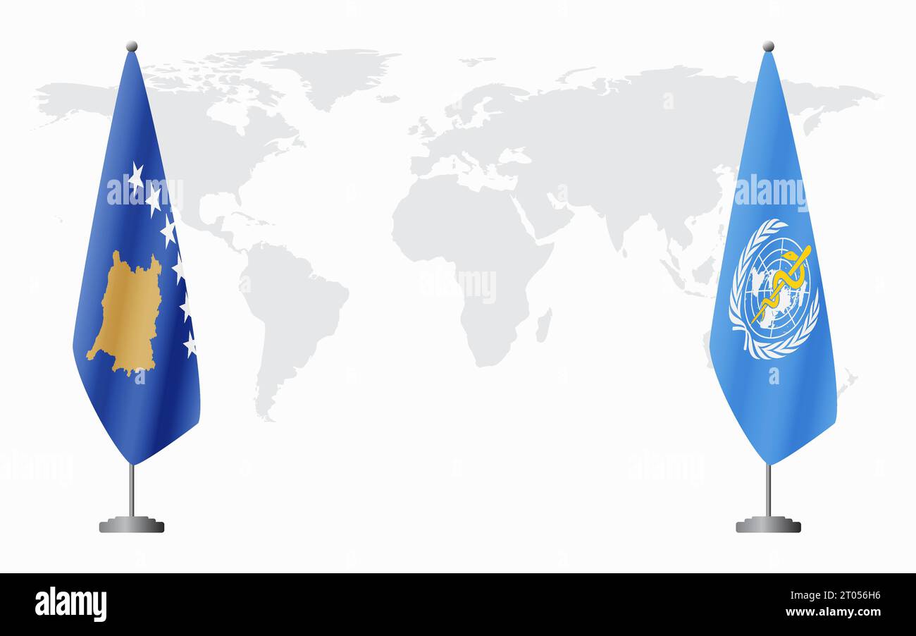 Kosovo and World Health Organization flags for official meeting against