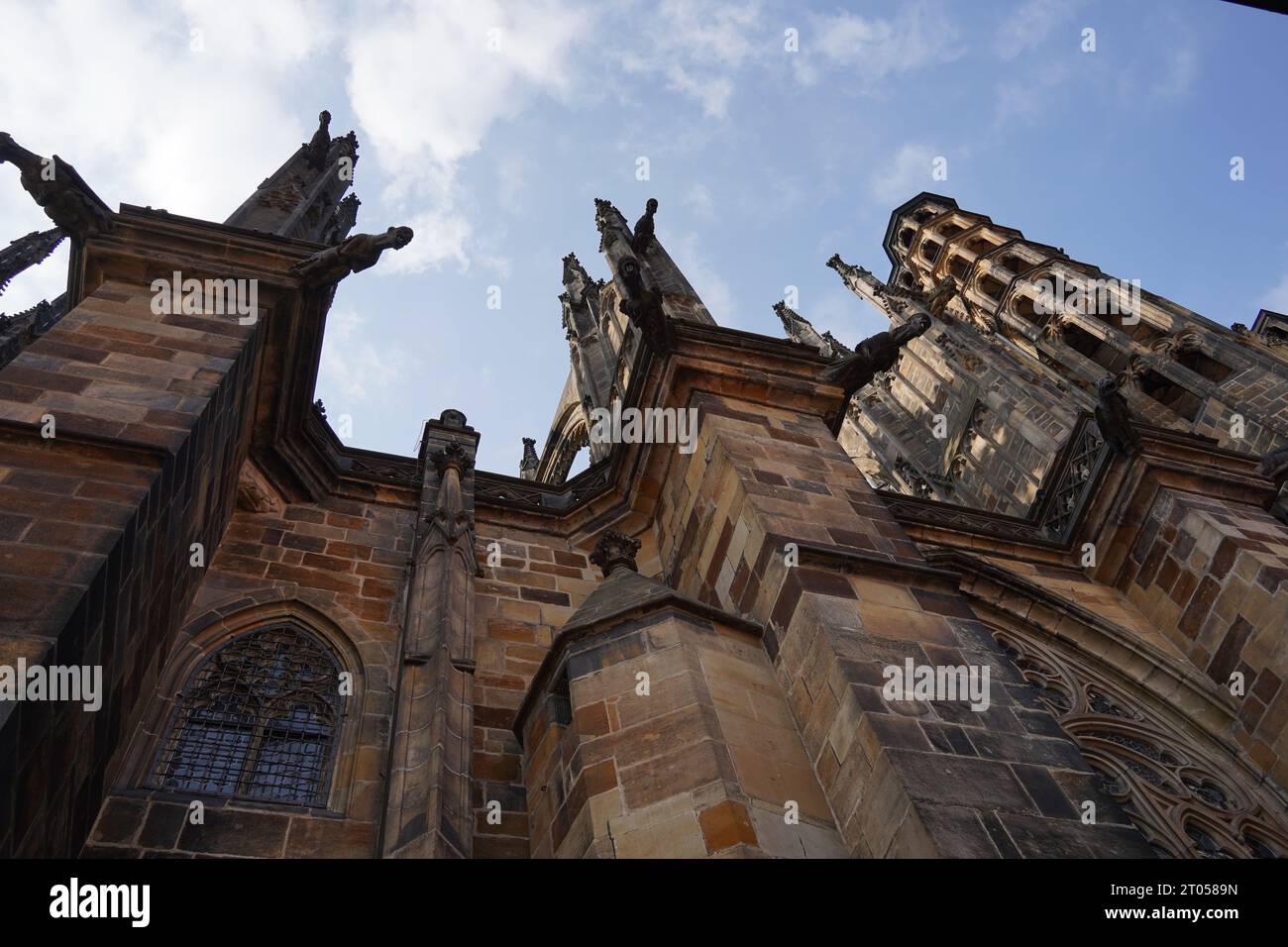 Gargoyles. Detailed view of St. Vitus cathedral in Prague Castle (Pražský Hrad) in Prague, Czech Republic. Stock Photo