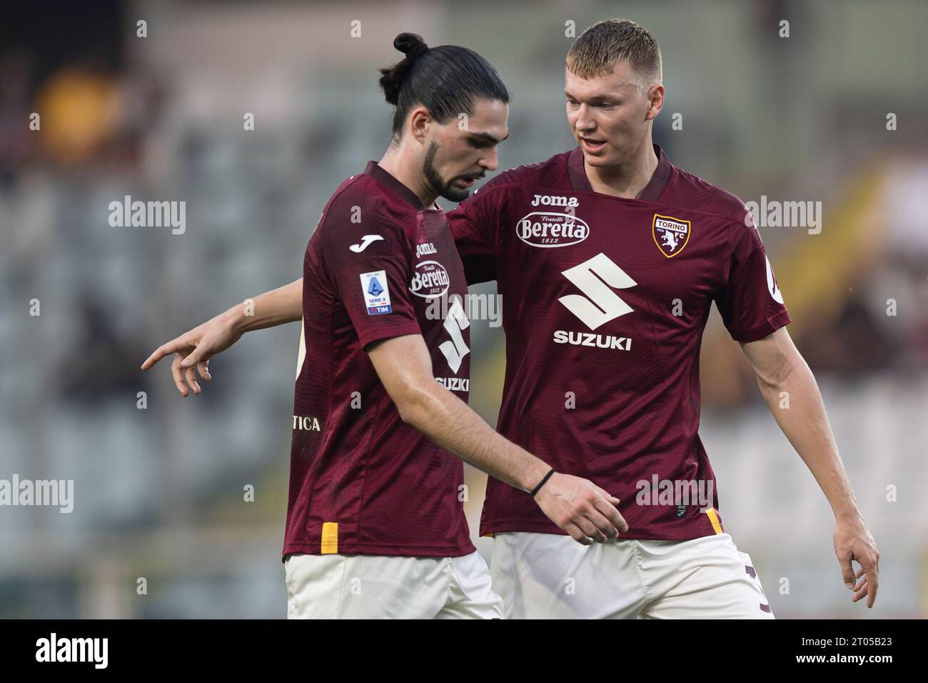 Perr Schuurs of Torino FC speaks with Saba Sazonov of Torino FC during the  Serie A football match between Torino FC and Hellas Verona FC Stock Photo -  Alamy