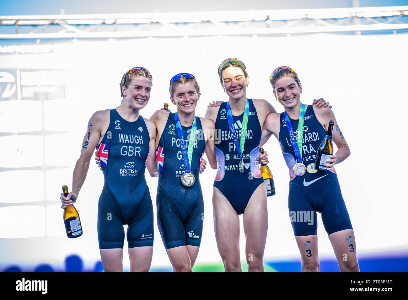 Beth Potter,Cassandre Laure Beaugrand,Kate Waugh on the podium with the