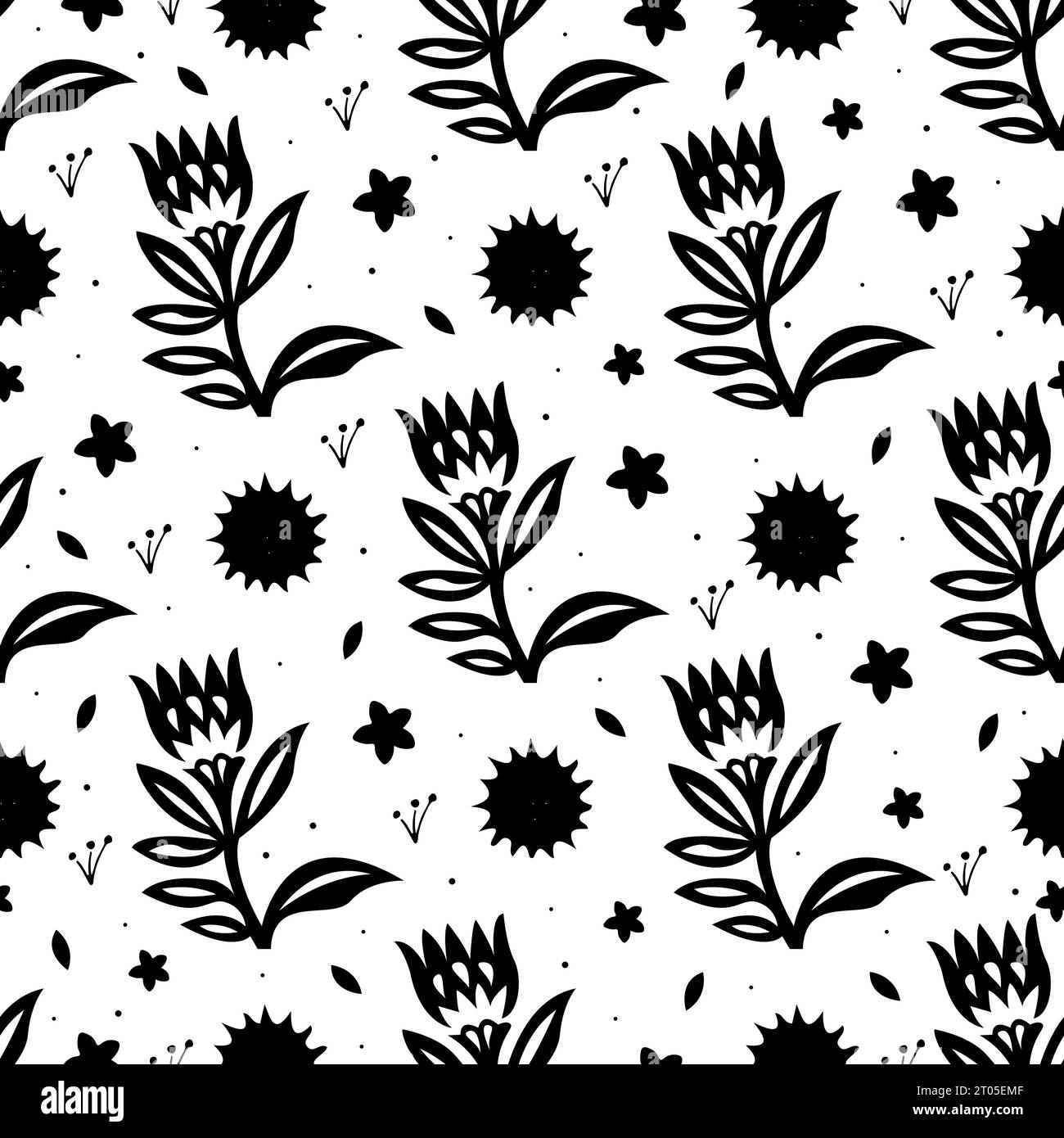 Hand drawn trendy floral seamless pattern illustration Stock Vector ...