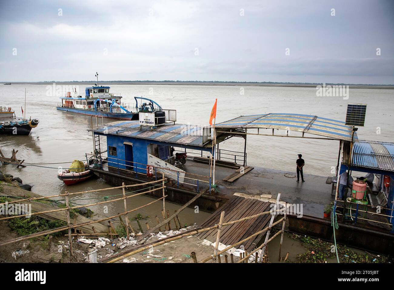 Ferry boat service at river Brahmaputra from Jorhat to Majuli island, Assam, India Stock Photo