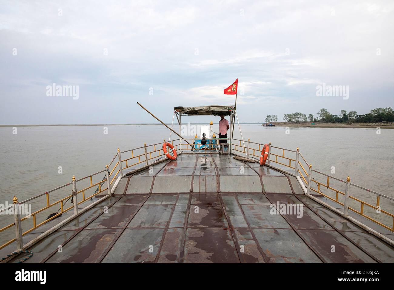 Empty ferry boat at river Brahmaputra from Jorhat to Majuli island, Assam, India Stock Photo