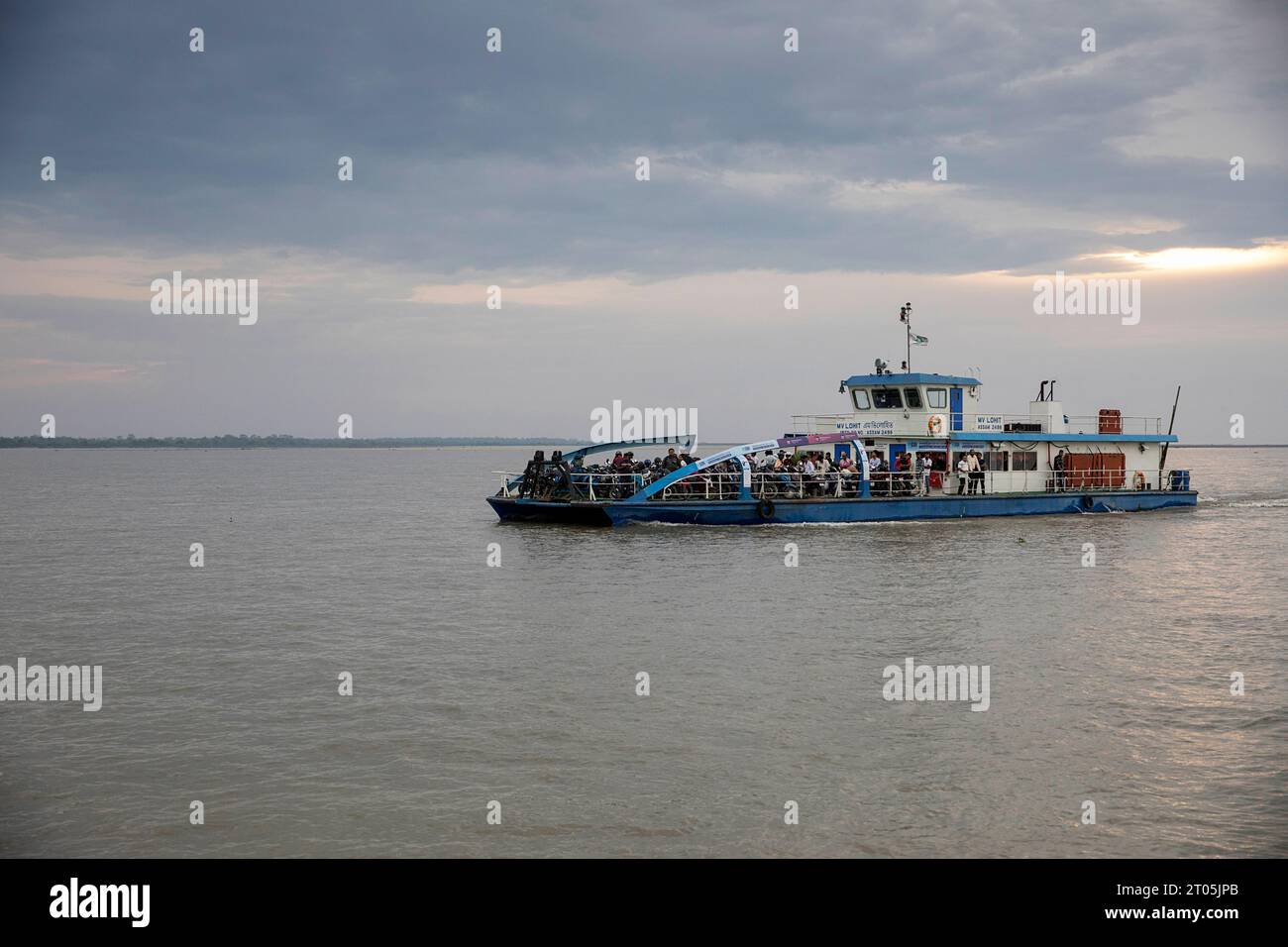 Ferry boat service at river Brahmaputra from Jorhat to Majuli island, Assam, India Stock Photo