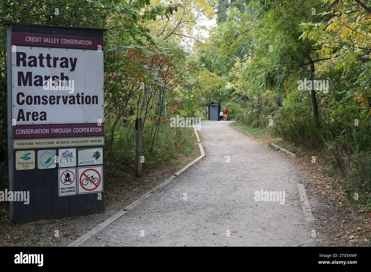 Wayfinding signage highlight a local conservation area near Toronto Stock Photo