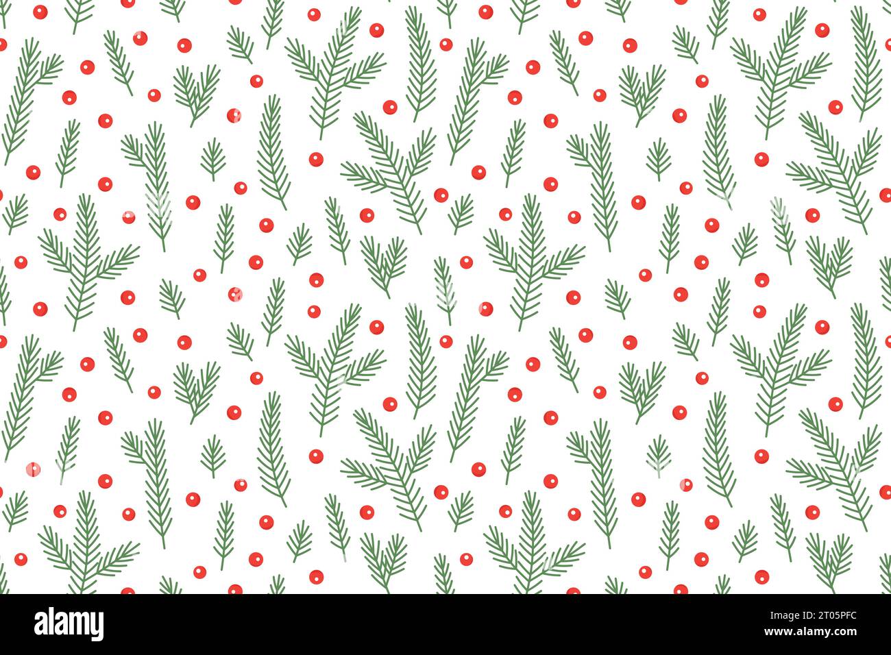 winter, christmas seamless pattern with fir twigs and holly berries- vector illustration Stock Vector