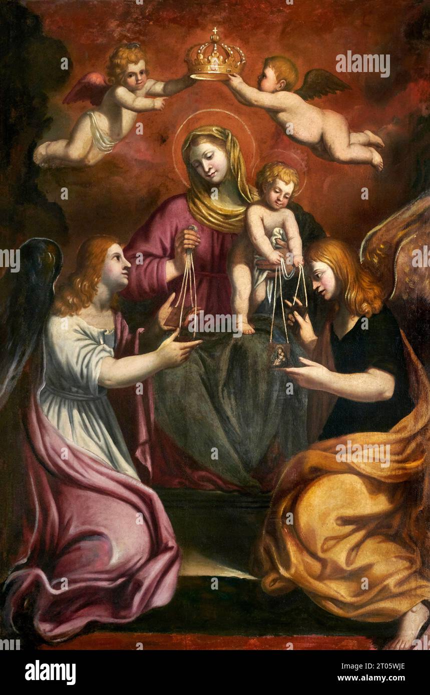 Madonna del Carmine olio su tela pittore bergamasco del XVII secolo Cividate al Piano (Bg