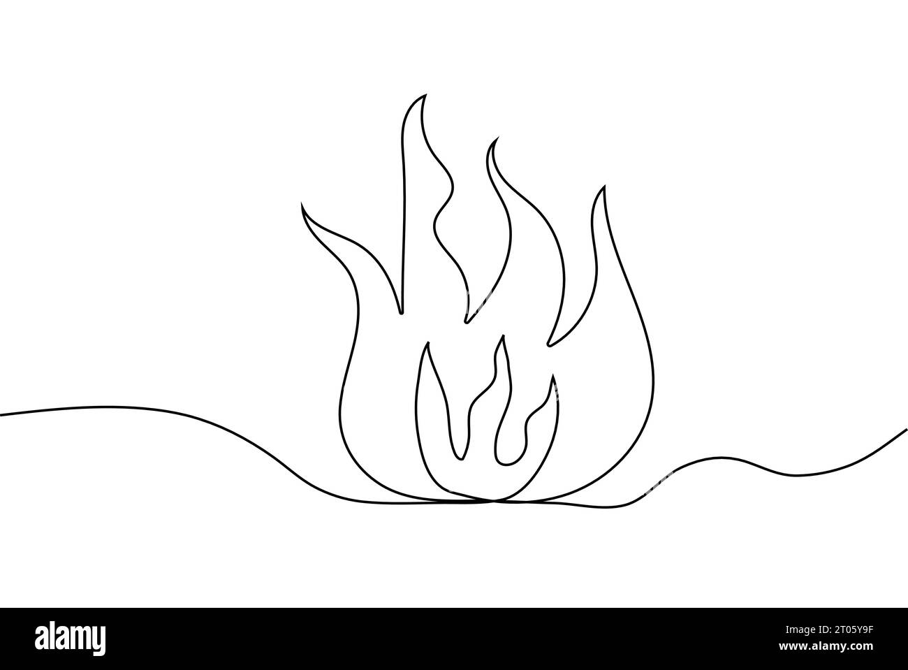 Fire in continuous line style. Flame line art vector illustration Stock Vector