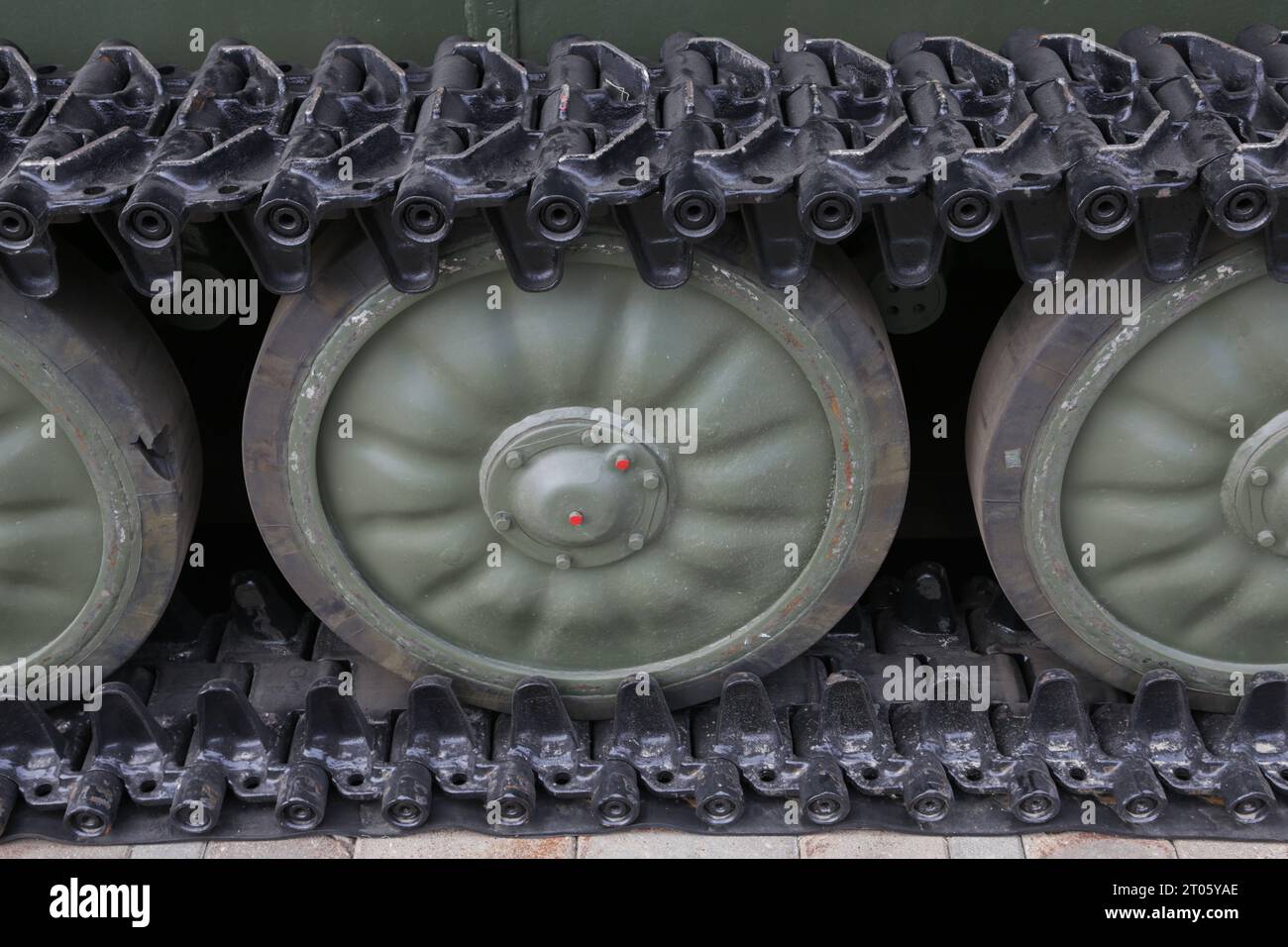 Russian tank caterpillar track with wheels. caterpillar tank Stock Photo