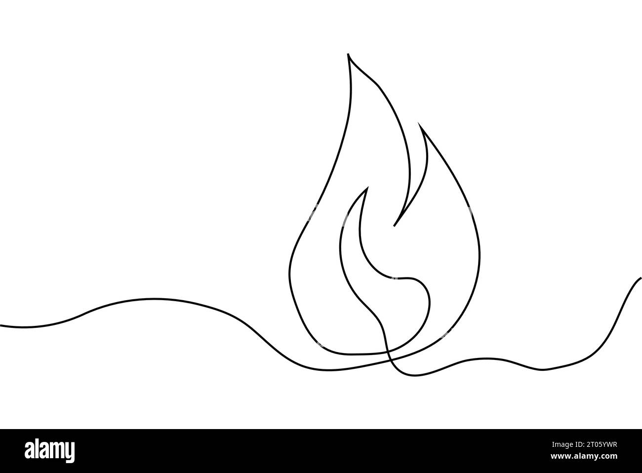 Fire in continuous line style. Flame line art vector illustration Stock Vector