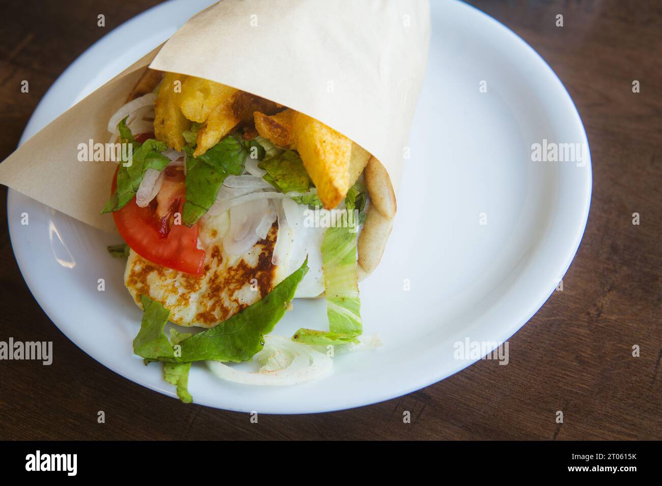 Haloumi pita food plate in Kalymnos Stock Photo