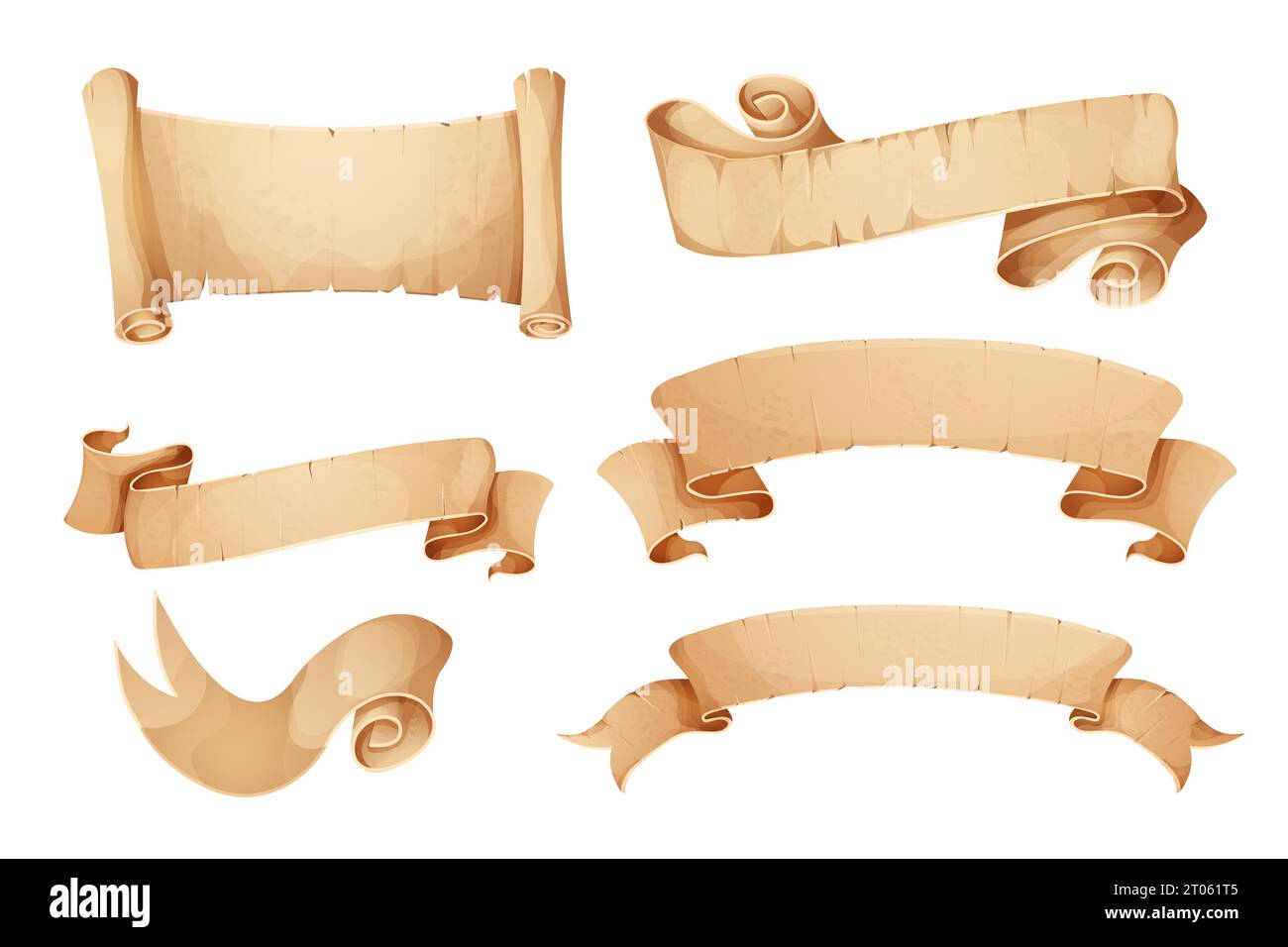 Set Parchment paper scroll ribbon, old vintage banner game ui element ...