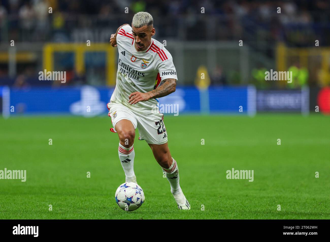 Milan, Italy. 03rd Oct, 2023. Francisco Leonel Lima Silva Machado known as Chiquinho of SL Benfica seen in action during the UEFA Champions League 2023/24 Group Stage - Group D football match between FC Internazionale and SL Benfica at Giuseppe Meazza Stadium. Final score; FC Internazionale 1: 0 SL Benfica. Credit: SOPA Images Limited/Alamy Live News Stock Photo