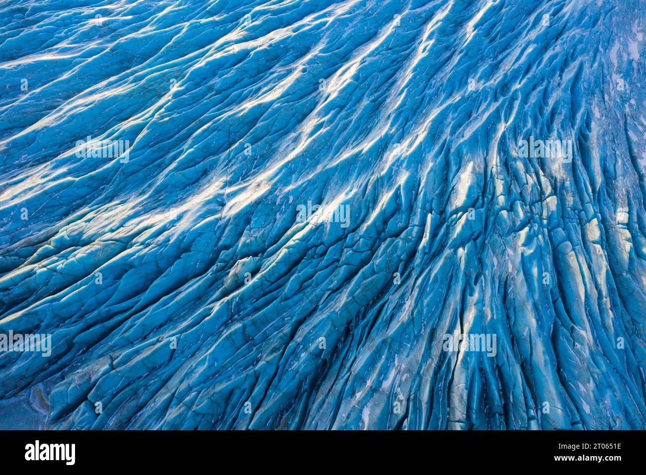 Aerial view over ice tongue Falljökull in winter, one of many outlet