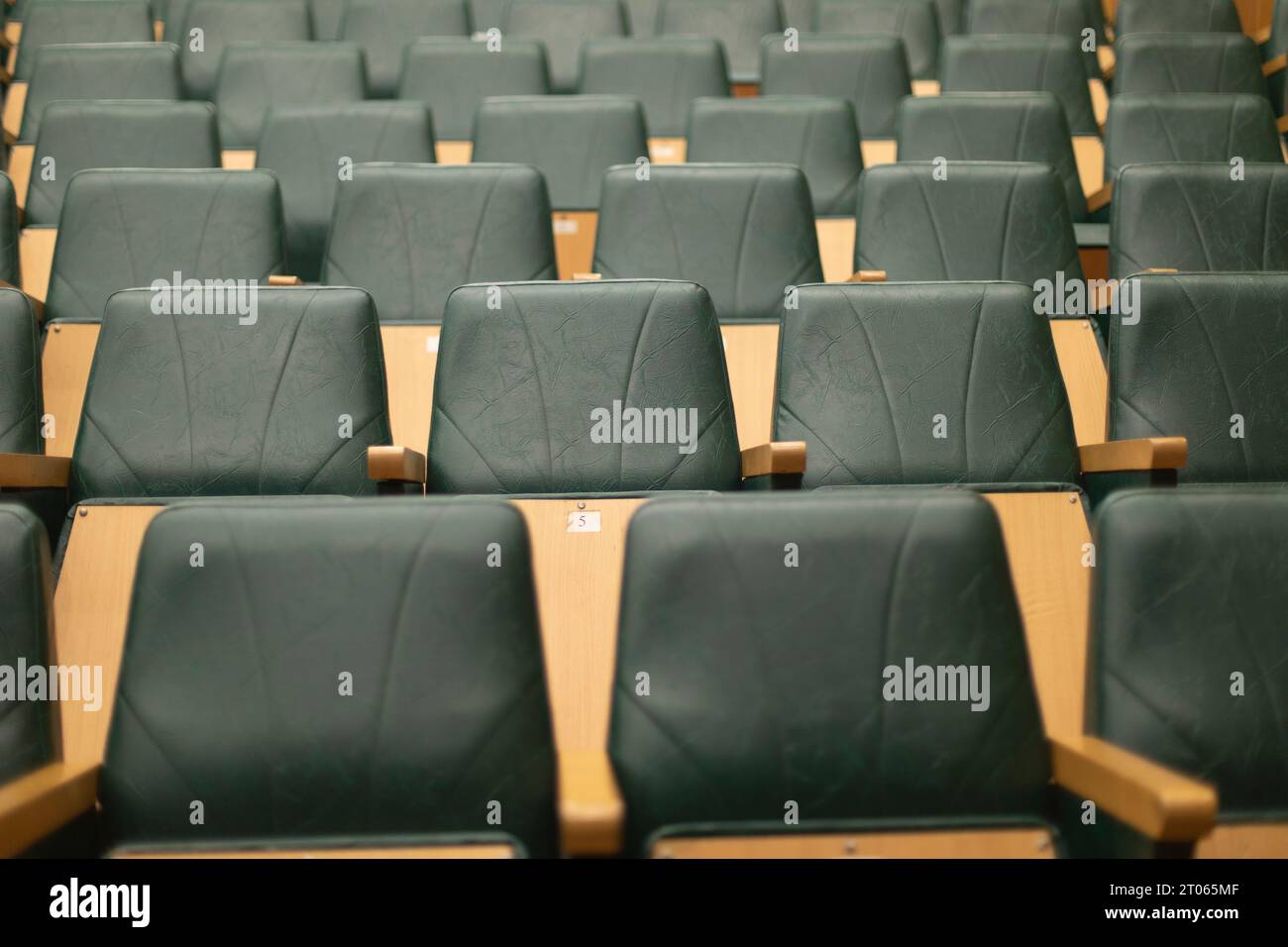 Empty seats in hall. Rows of seats. Classroom for students. Performance ...