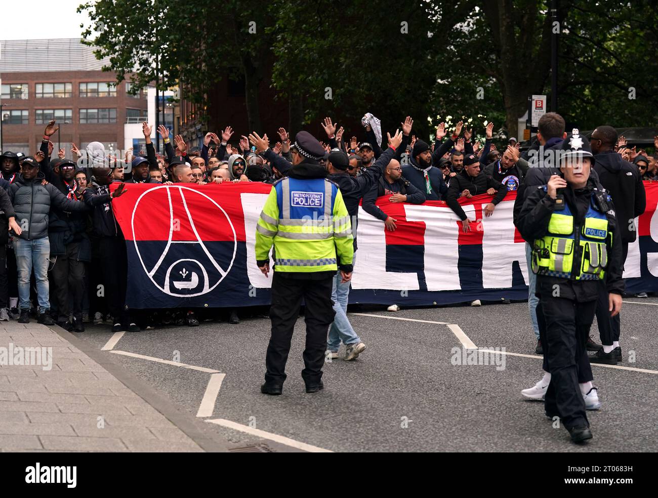 Paris Saint-Germain fans outside the ground ahead of the UEFA Champions League Group F match at St. James' Park, Newcastle upon Tyne. Picture date: Wednesday October 4, 2023. Stock Photo