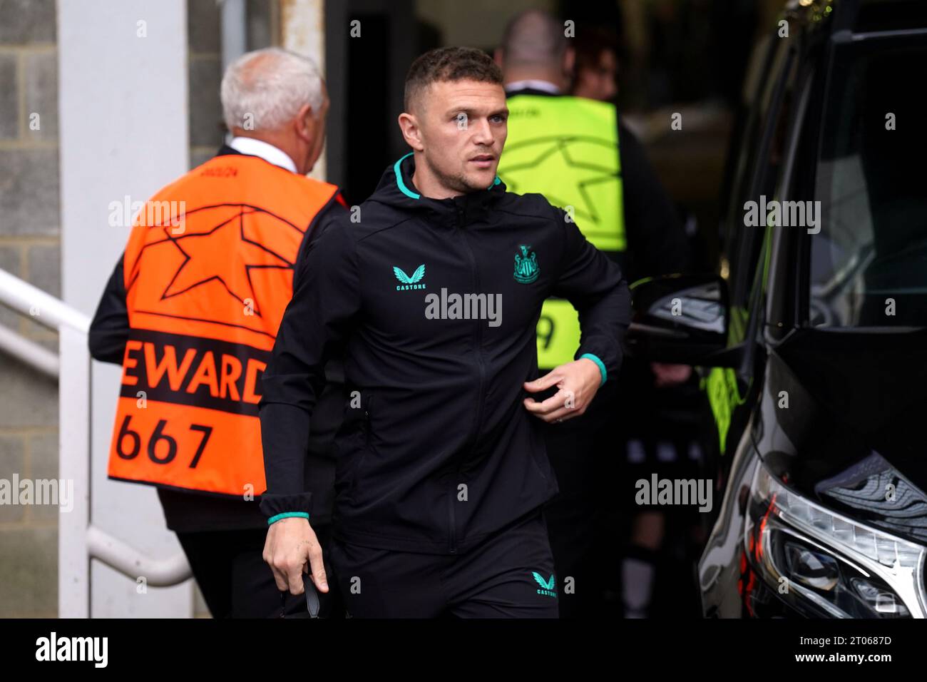 Newcastle United's Kieran Trippier arrives for the UEFA Champions League Group F match at St. James' Park, Newcastle upon Tyne. Picture date: Wednesday October 4, 2023. Stock Photo