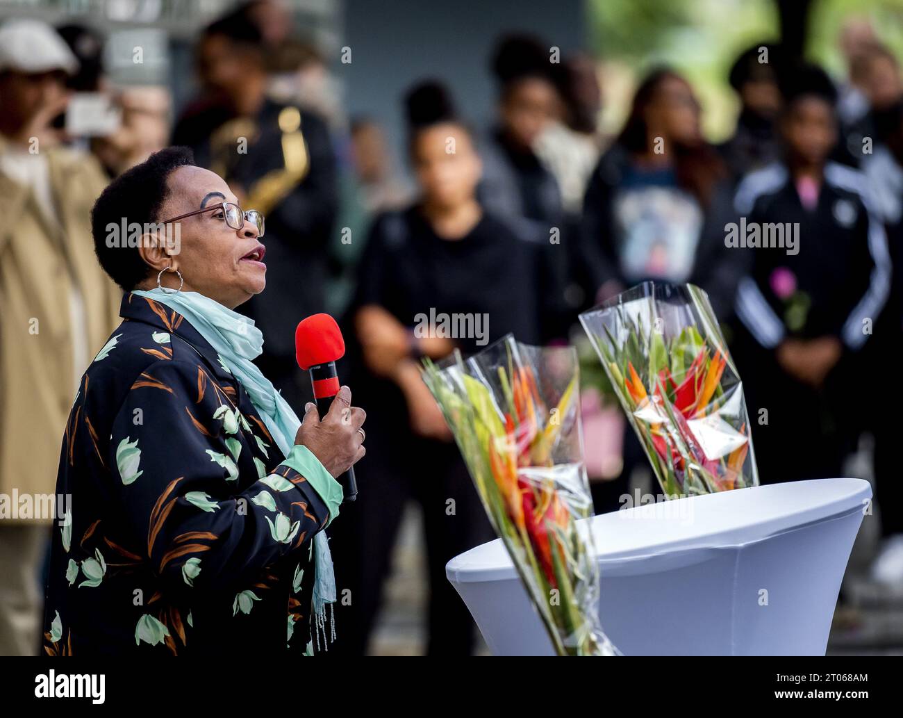 AMSTERDAM - Relatives and other involved parties during the annual commemoration of the Bijlmer air disaster. It has been 31 years since a cargo plane from the Israeli airline El Al crashed in the Bijlmer. ANP KOEN VAN WEEL netherlands out - belgium out Stock Photo