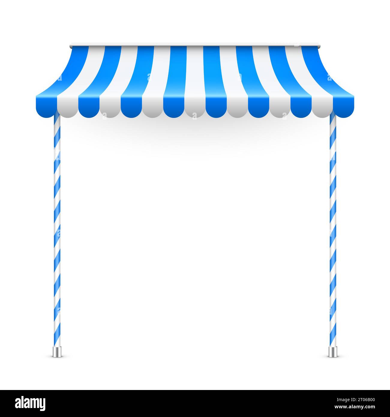 Blue shop sunshade with stand holders. Realistic striped cafe awning ...