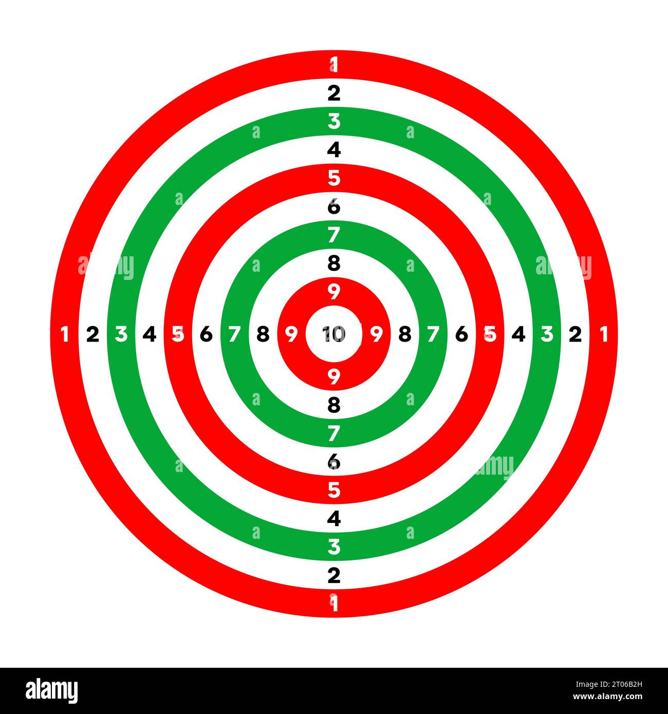 Shooting range paper target with divisions, marks and numbers. Archery