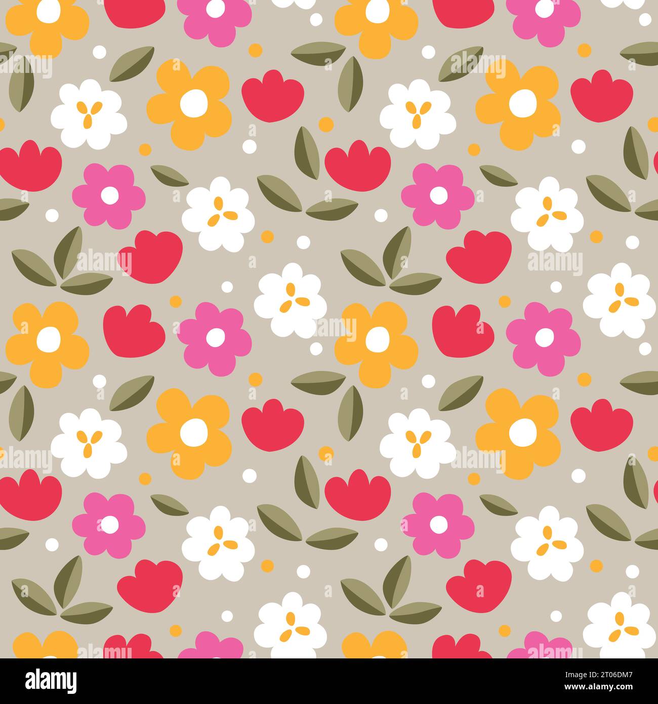 Seamless flower pattern, Flower flat textile vector pattern, Stock Vector