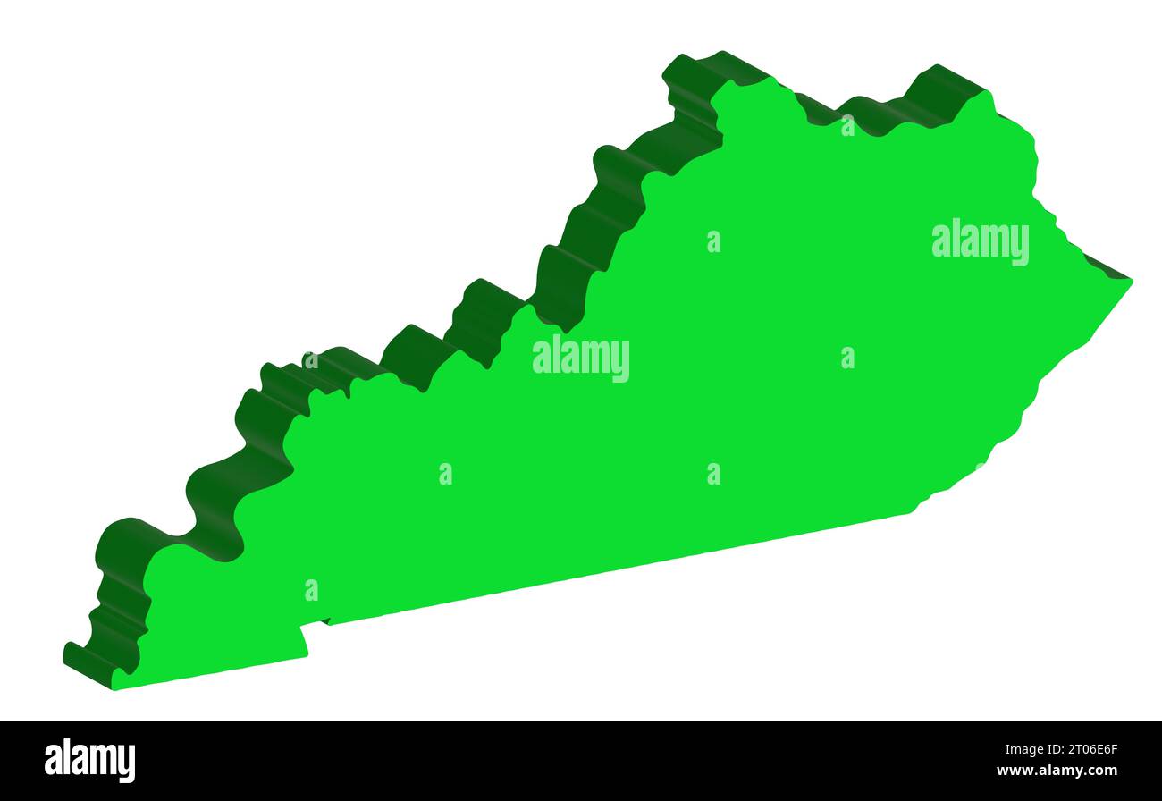 3d map of the state of Kentucky USA in green on white background Stock Photo
