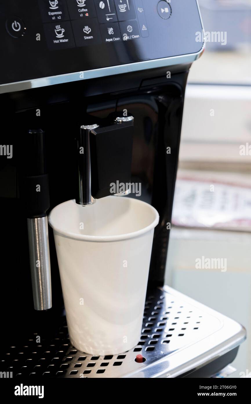 A machine for making strong coffee at home. Delicious coffee. Stock Photo