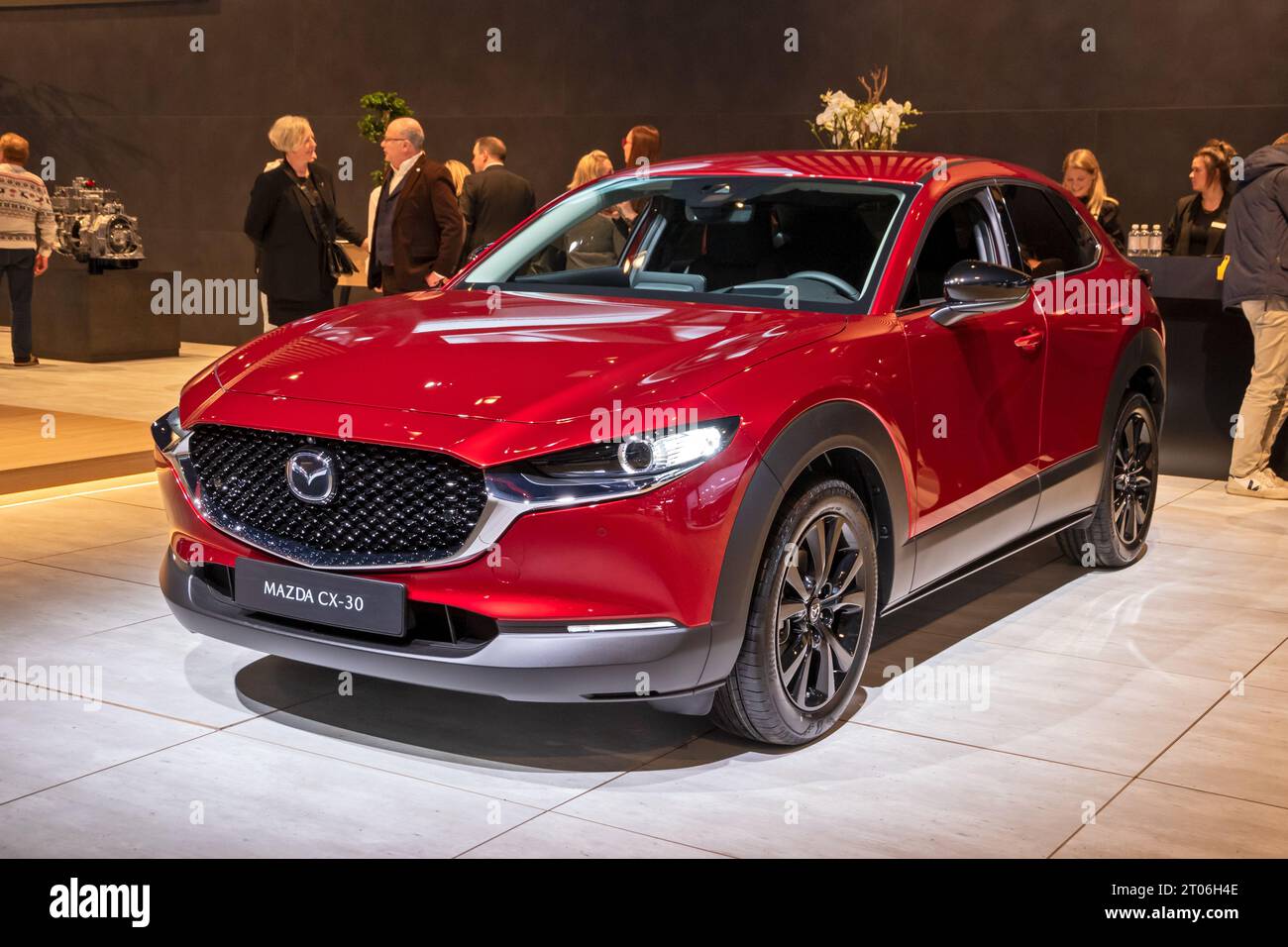 Mazda CX-30 hybrid compact SUV car at the Brussels Autosalon European Motor Show. Brussels, Belgium - January 13, 2023. Stock Photo
