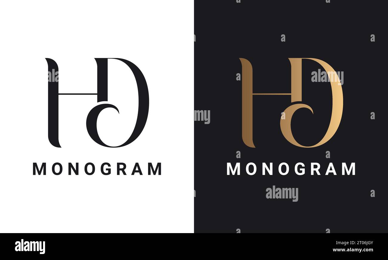 Luxury Initial HD or DH Monogram Text Letter Logo Design Stock Vector