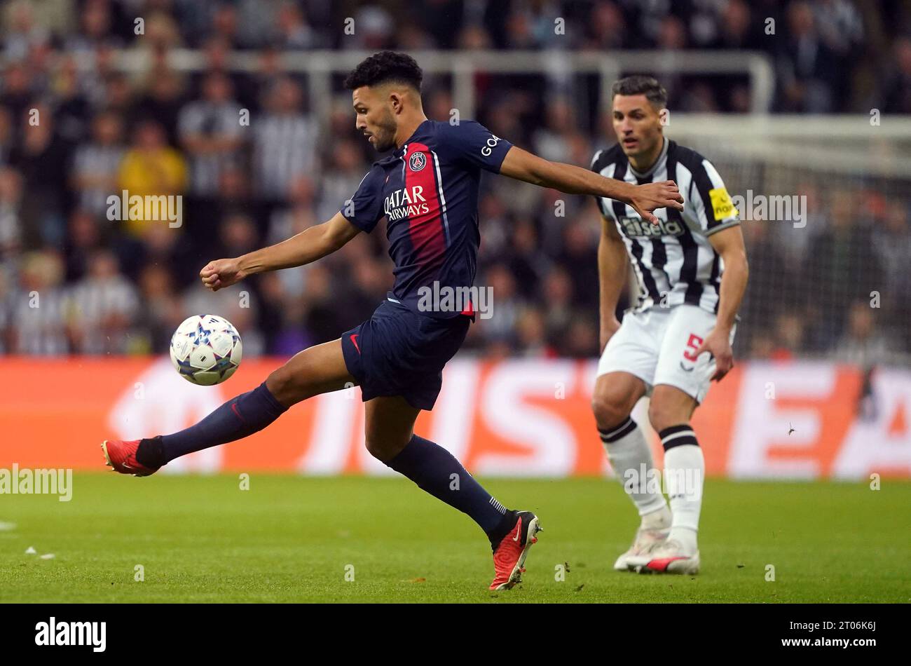 Paris Saint-Germain's Goncalo Ramos in action during the UEFA Champions League Group F match at St. James' Park, Newcastle upon Tyne. Picture date: Wednesday October 4, 2023. Stock Photo
